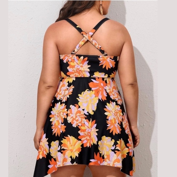 Nieyook Elegant Floral Tankini Dress Swimsuit Top Only Orange and Black Size 20W - Picture 3 of 9